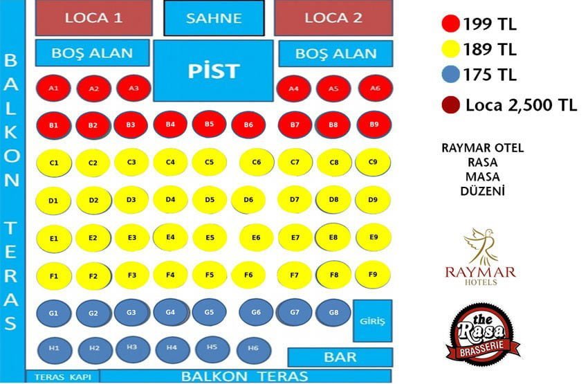 Raymar Hotel Ankara Yılbaşı 2019 Oturma Planı
