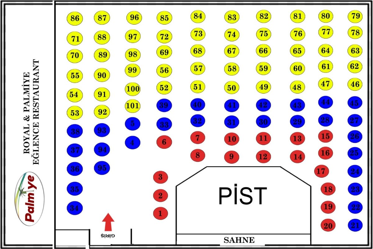 Salon Royal & Palmiye Eğlence Restoran Batıkent Yılbaşı Programı 2023 Oturma Planı